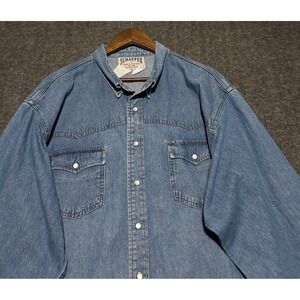 Schaefer pearl snap denim shirt mens cowboy western rodeo size 2XL usa made